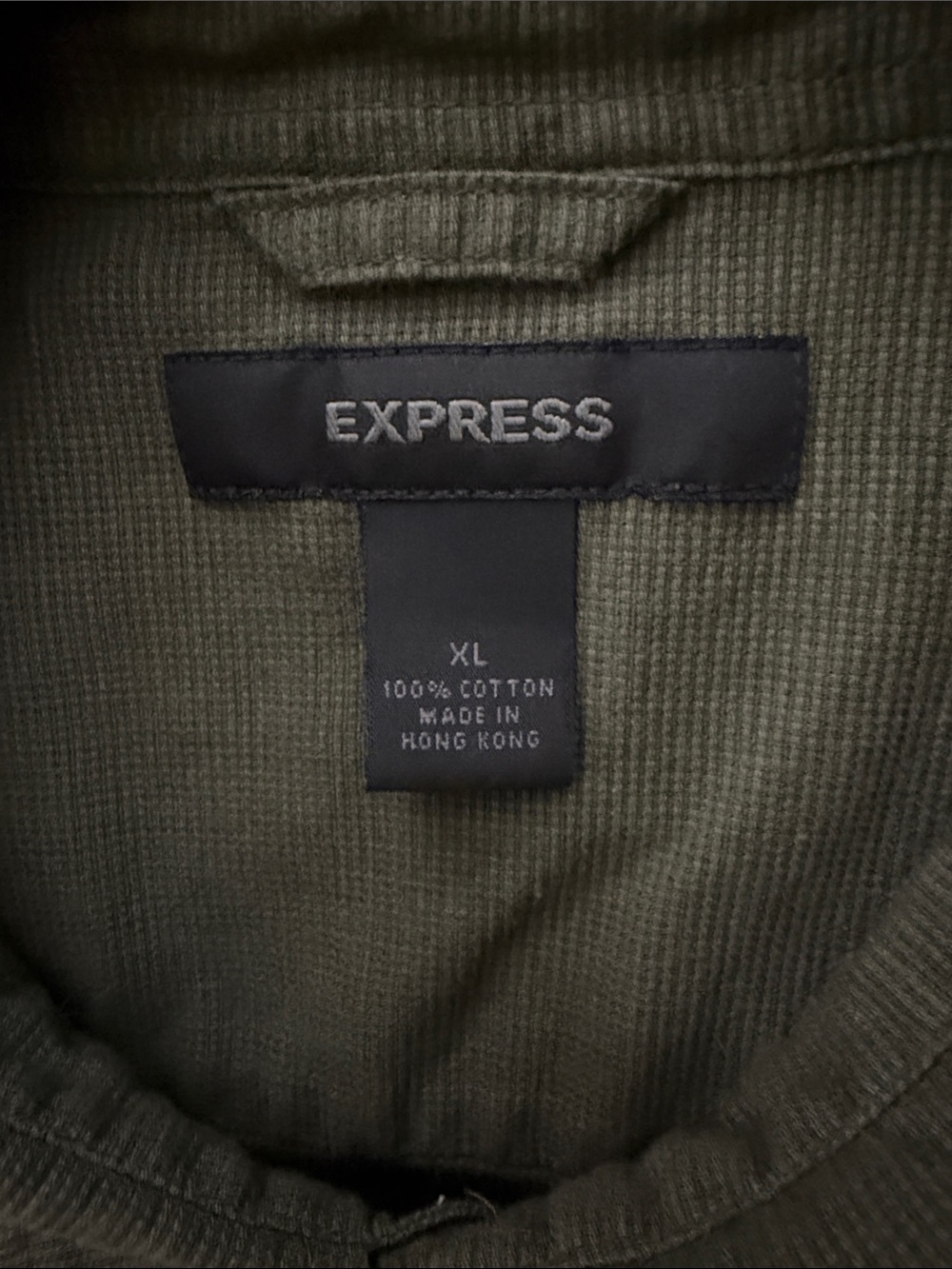 Men’s Express XL Olive Green Short Sleeve Button-Down Shirt with Breast Pocket - Picture 5 of 9